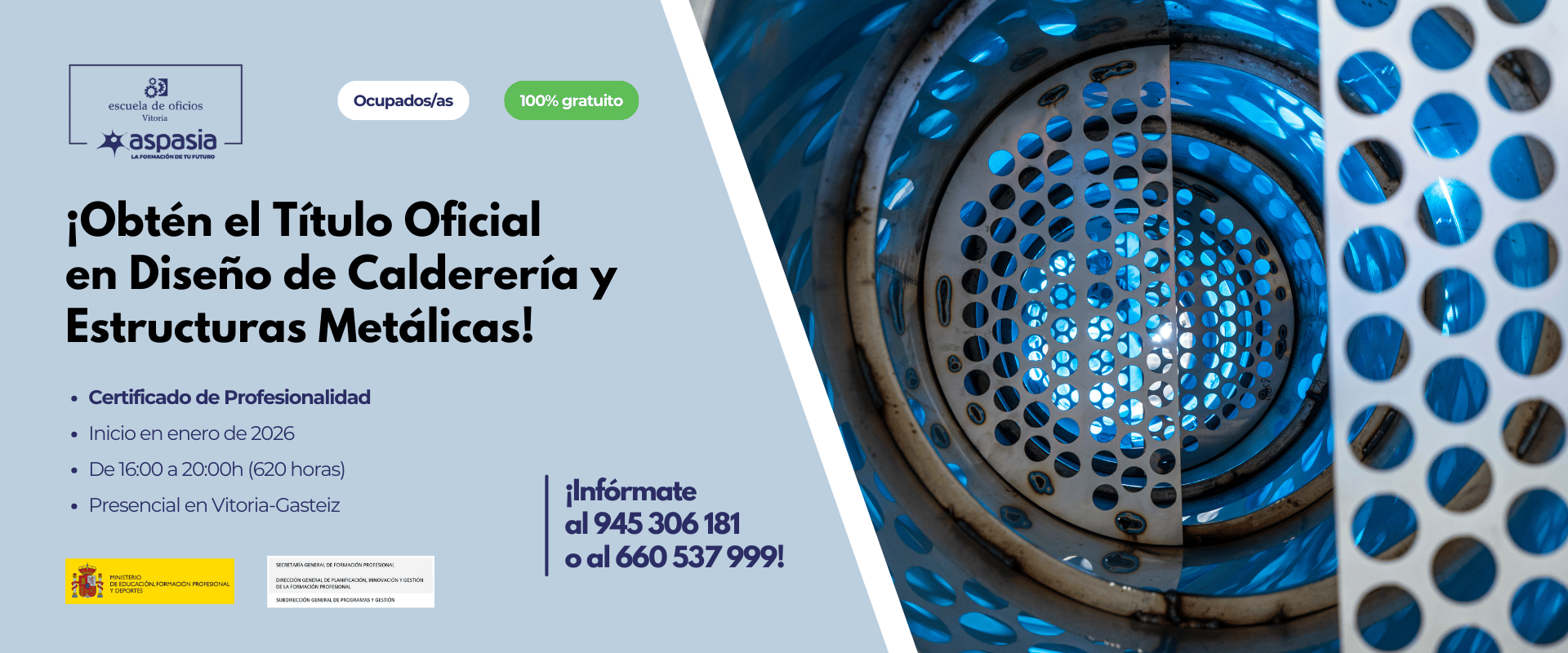 TÍTULO OFICIAL EN DISEÑO DE CALDERERÍA Y ESTRUCTURAS METÁLICAS (Vitoria-Gasteiz) - Ocupados/as